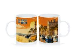 Mug standard souvenir Le Grau-du-Roi représentant le port, les bateaux et le phare