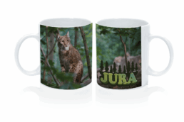 Mug standard souvenir Jura avec photographie d'un lynx