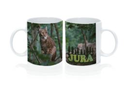 Mug standard souvenir Jura avec photographie d'un lynx