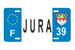 Plaque d'immatriculation métal souvenir Jura avec numéro 39 et blason