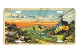 Plaque métal souvenir Massif du Sancy avec téléphérique et paysage de montagne