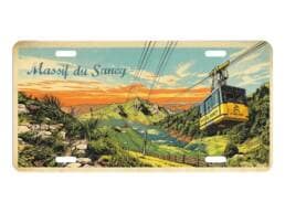 Plaque métal souvenir Massif du Sancy avec téléphérique et paysage de montagne