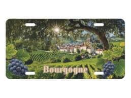 Plaque d'immatriculation souvenir Bourgogne avec vignobles et village