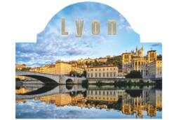 Plaque rue métal souvenir Lyon avec les quais de Saône et la basilique de Fourvière