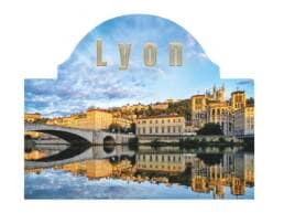Plaque rue métal souvenir Lyon avec les quais de Saône et la basilique de Fourvière