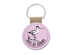 Porte-clés rond simili cuir souvenir Baie de Somme avec avocette