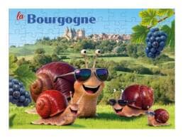 Puzzle 100 pièces souvenir Bourgogne avec escargots dans les vignobles