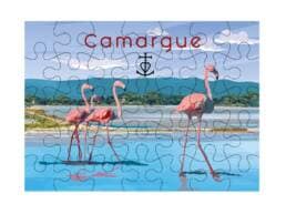 Puzzle 100 pièces souvenir Camargue représentant des flamants roses dans les étangs