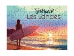 Puzzle 100 pièces souvenir Landes avec surfeuse au coucher de soleil