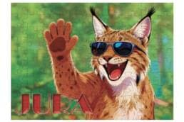 Puzzle 100 pièces souvenir Jura avec lynx portant des lunettes de soleil