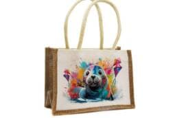 Sac en jute souvenir Nord avec illustration colorée d'un phoque