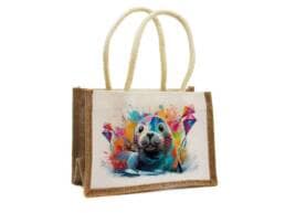 Sac en jute souvenir Nord avec illustration colorée d'un phoque
