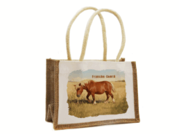 Sac en jute souvenir Franche-Comté avec illustration d'un cheval comtois