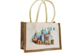 Sac en jute souvenir Lyon illustré de la basilique Notre-Dame de Fourvière