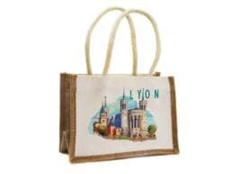 Sac en jute souvenir Lyon illustré de la basilique Notre-Dame de Fourvière