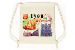 Sac pochon souvenir Lyon illustré de la Fête des Lumières