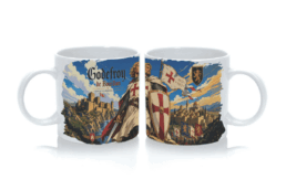 Tasse expresso souvenir Godefroy de Bouillon avec illustration d'un chevalier médiéval