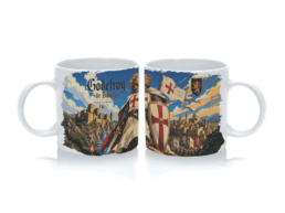 Tasse expresso souvenir Godefroy de Bouillon avec illustration d'un chevalier médiéval