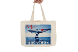 Tote bag souvenir Arcachon Gironde avec illustration de la queue de baleine du Bassin d'Arcachon