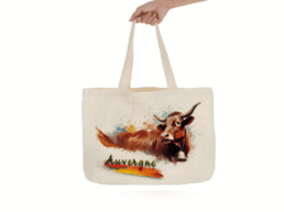 Tote bag souvenir Auvergne illustré d'une vache Salers