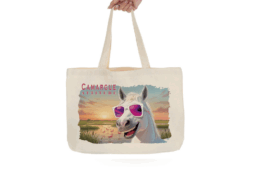 Tote bag souvenir Camargue illustré d'un cheval portant des lunettes de soleil