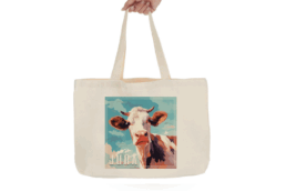 Tote bag souvenir Jura avec illustration artistique d'une vache