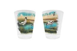 Verre à liqueur souvenir Baie de Somme avec illustration d'avocettes