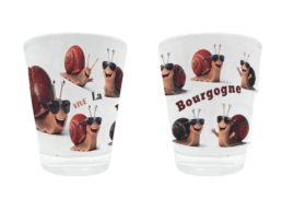 Verre à liqueur souvenir Bourgogne avec escargots souriants