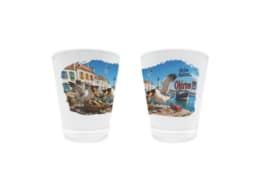 Verre à liqueur souvenir Oléron avec mouette, huîtres et port de pêche