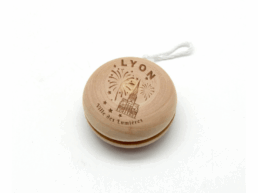 Yoyo en bois souvenir Lyon gravé avec Fourvière et des feux d'artifice