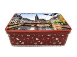 Boîte à sucre souvenir Strasbourg illustrée de la cathédrale Notre-Dame et des maisons alsaciennes