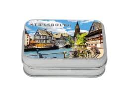 Boîte comptoir souvenir Strasbourg avec cathédrale et maisons à colombages