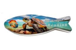 Boîte poisson souvenir Île de La Réunion avec tortue marine sur une plage tropicale