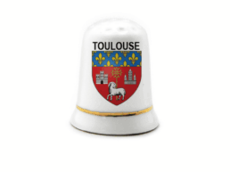 Dé à coudre céramique souvenir Toulouse avec les armoiries de la ville