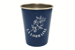 Gobelet métal souvenir Mirabelles Lorraine décoré de mirabelles