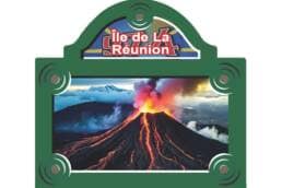 Magnet plaque de rue souvenir Île de La Réunion avec volcan en éruption