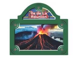 Magnet plaque de rue souvenir Île de La Réunion avec volcan en éruption