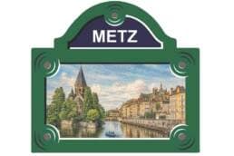 Magnet plaque de rue souvenir Metz représentant un paysage de la ville