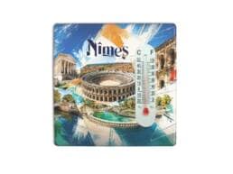 Magnet thermomètre souvenir Nîmes illustré des Arènes et des monuments emblématiques de la ville