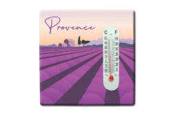 Magnet thermomètre souvenir Provence avec illustration de champs de lavande
