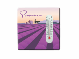 Magnet thermomètre souvenir Provence avec illustration de champs de lavande