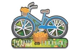 Magnet vélo bois souvenir Lorraine avec panier de mirabelles