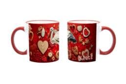 Mug anse rouge souvenir Alsace avec cigogne et cœurs alsaciens