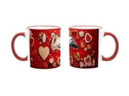 Mug anse rouge souvenir Alsace avec cigogne et cœurs alsaciens