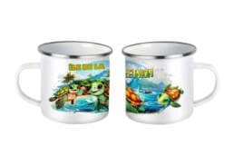 Mug fer émaillé souvenir Île de La Réunion avec tortues marines et lagon tropical