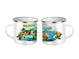Mug fer émaillé souvenir Île de La Réunion avec tortues marines et lagon tropical