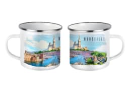 Mug fer émaillé souvenir Marseille illustré du Vieux-Port et de Notre-Dame de la Garde