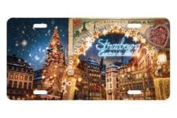 Plaque immatriculation souvenir Strasbourg avec illuminations de Noël et centre historique