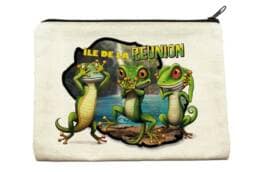 Pochette souvenir Île de La Réunion avec trois margouillats illustrés