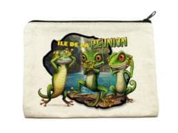 Pochette souvenir Île de La Réunion avec trois margouillats illustrés